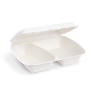 Bio Menboxen Lunch-Boxen Zuckerrohr 2-geteilt 1000ml 241x202x70mm, 50 Stk.