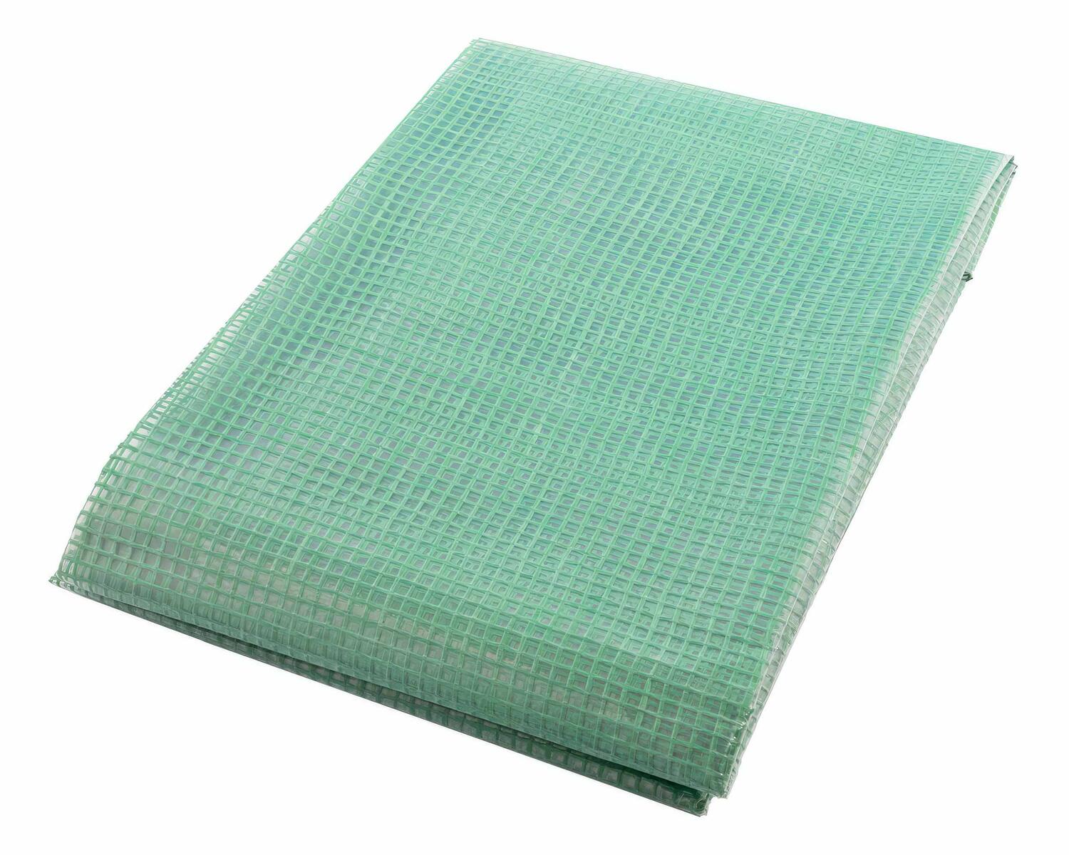 Gitterplane 6,00 x 5,00 m transparent mit grnem Gitter 250 g/m mit Nagelrand verstrkt gefaltet UV-stabil