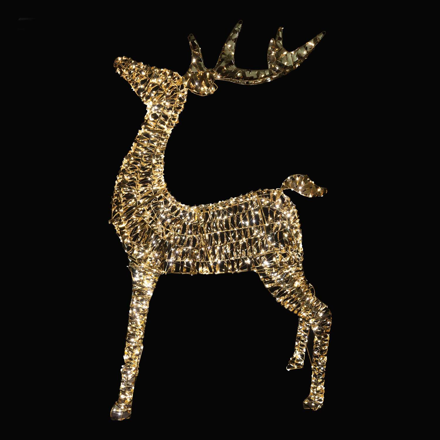 Rentier aus Metall/PET gold, mit LED, warmwei, 80cm