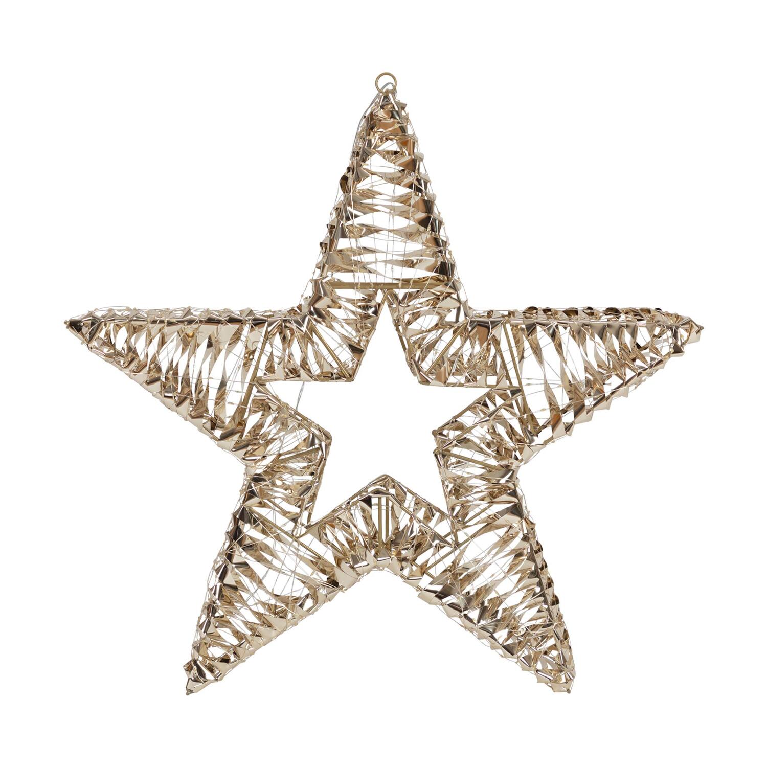 Stern, aus Metall/PET gold, mit LED, warmwei, 60cm