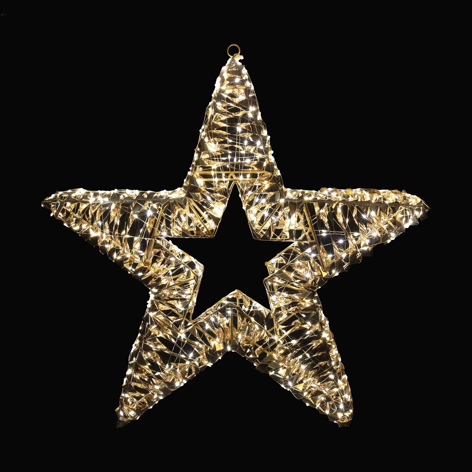 Stern, aus Metall/PET gold, mit LED, warmwei, 60cm