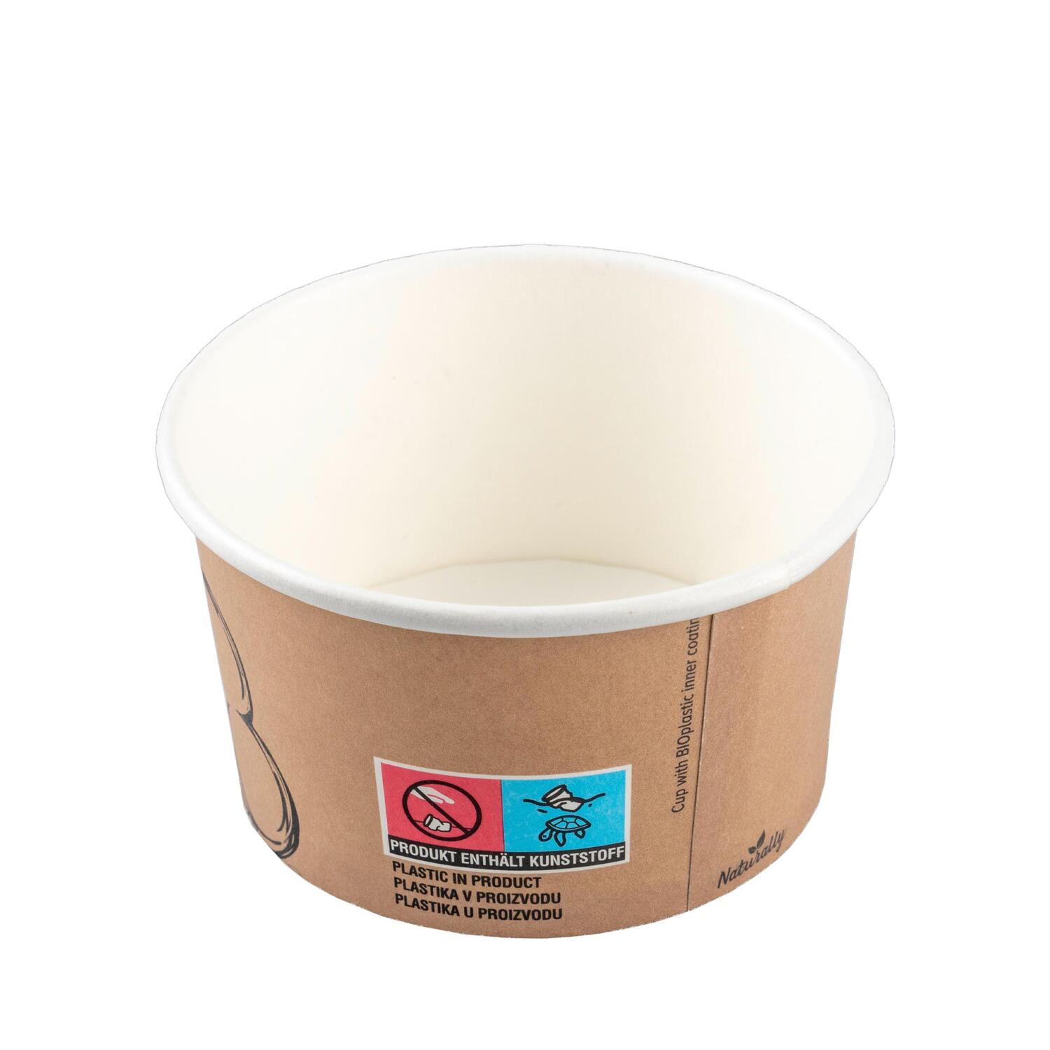 BIO Eisbecher aus Karton mit passendem Deckel 150ml 8.5cm, 50 Stk.