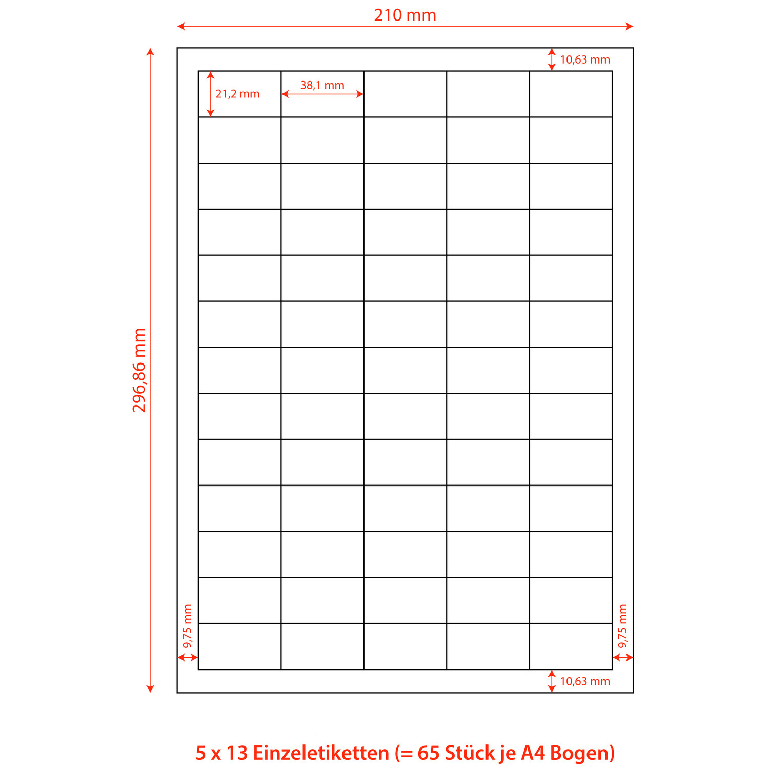 Etiketten Labels selbstklebend wei 38 x 21.2mm auf DIN A4, 6500 Stk.