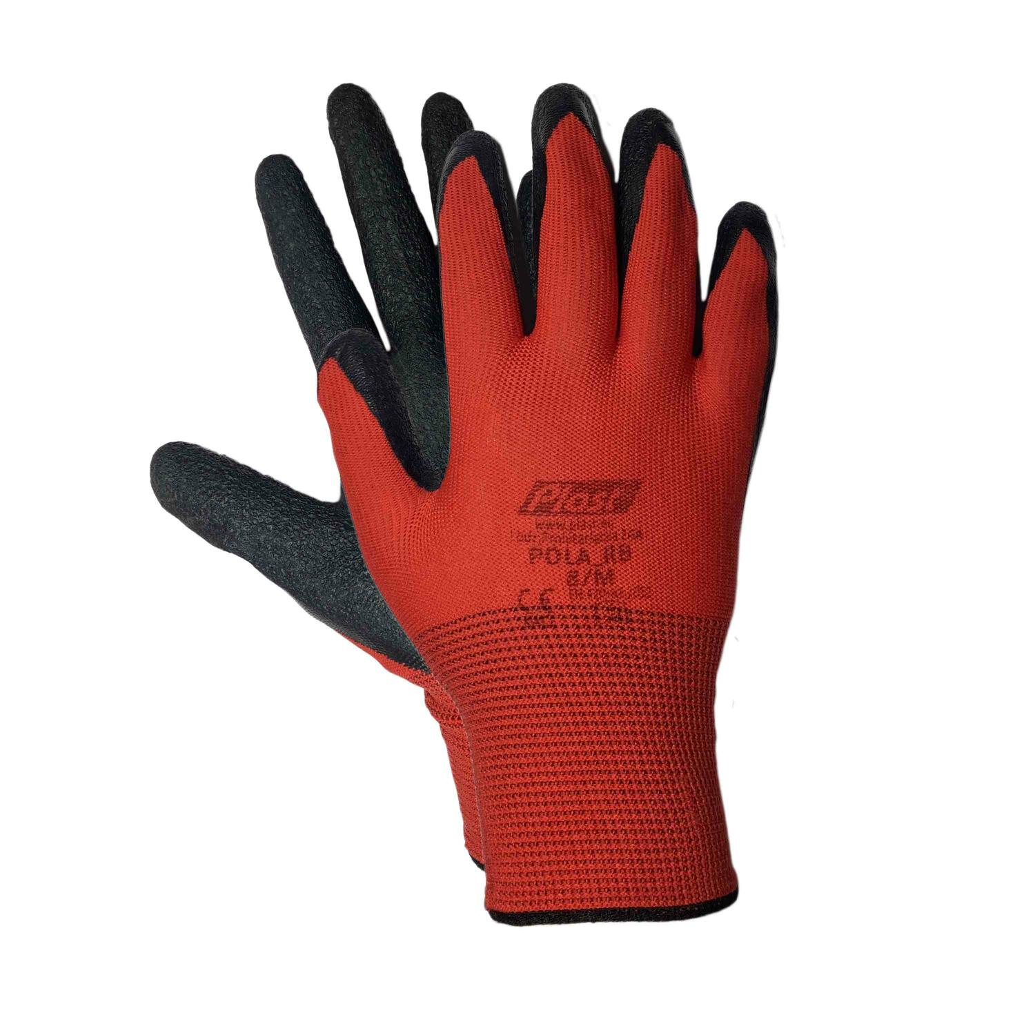 Arbeitshandschuhe , Montagehandschuhe Nylon Latex M-8 rot / schwarz 12 Paar