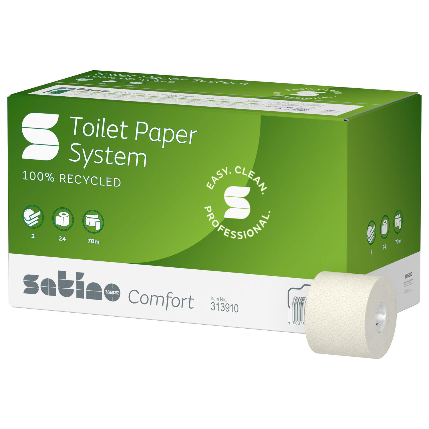 Satino Comfort System Toilettenpapier Gro�rollen 3-lagig  JT3 System 24 Rollen je 507 Blatt