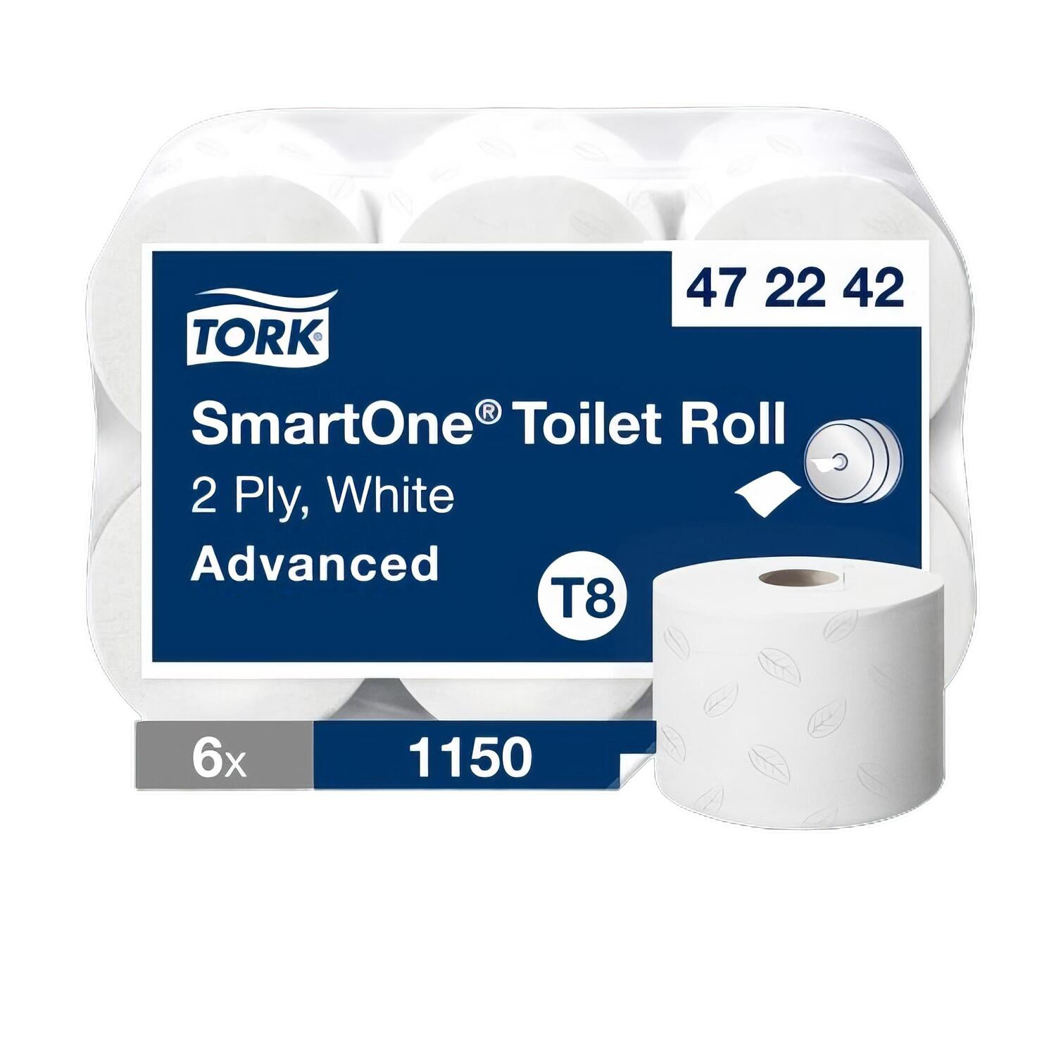 Tork SmartOne Toilettenpapier T8 2-lagig 6 Rollen je 1150 Blatt, wei�