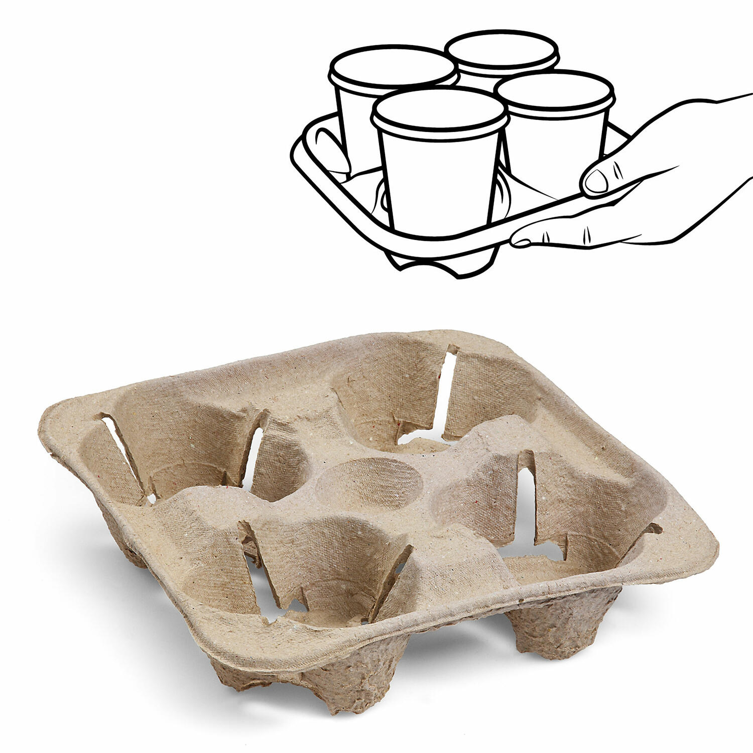 Getrnkehalter Tragetablett Becherhalter 4 Becher Coffee to Go 21x21cm,  30 Stk.